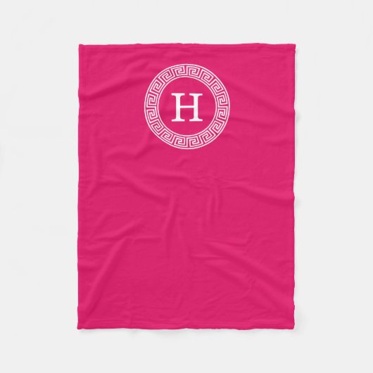 Framboos Wat Grieks Sleutel Rnd Lijst Initiaal Mon Fleece Deken (Voorkant)