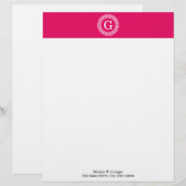 Framboos Wat Grieks Sleutel Rnd Lijst Initiaal Mon Gepersonaliseerd Briefhoofd (Voorkant / Achterkant)