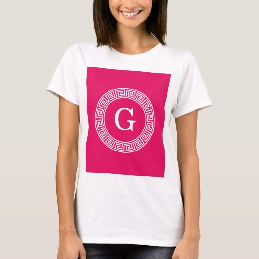 Framboos Wat Grieks Sleutel Rnd Lijst Initiaal Mon T-shirt (Voorkant)