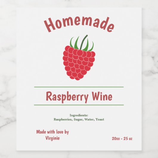 Framboos Wijnfles Etiket Sticker (Enkel label)