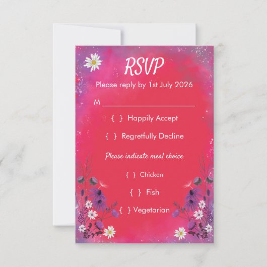 Framboos Wilde Bloem - RSVP kaart verticaal (Voorkant)