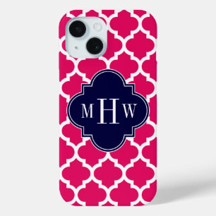 Framboos Wit Marokkaans #5 Navy 3 Initiele Monogra iPhone 15 Case