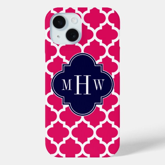Framboos Wit Marokkaans #5 Navy 3 Initiele Monogra Case-Mate iPhone Case (Achterkant)
