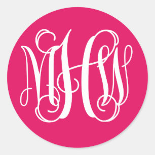 Framboos Witte Preppy Wing Rank Monogram Doe-het-z Ronde Sticker
