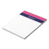 Framboos Witte Stippen Marineblauwe Naam Monogram Notitieblok (Linkerzijde)