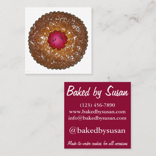 Frambose Linzer Torte Cookie gebak van bakkerij Vierkante Visitekaartje (Voorkant / Achterkant)
