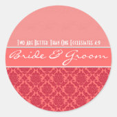 Frambose op roze koraal Damask Wedding Stickers (Voorkant)