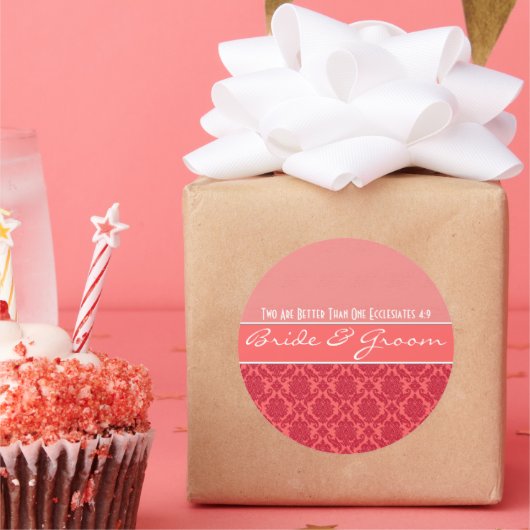Frambose op roze koraal Damask Wedding Stickers (Feest)
