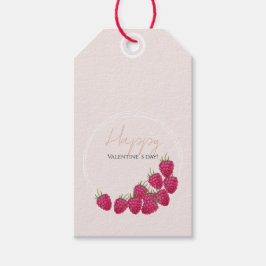 Frambozen Aquarel Gelukkige Valentijnsdag Cadeaulabel