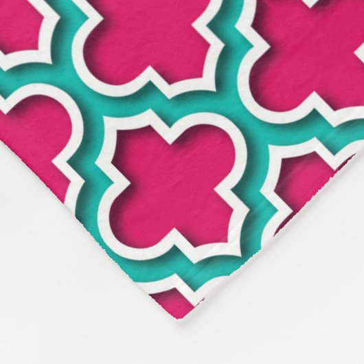 Frambozen Blauwgroen wit Marokkaans Quatrefoil #5D Fleece Deken (Hoek)