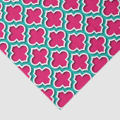 Frambozen Blauwgroen wit Marokkaans Quatrefoil #5D Tissuepapier (Detail)