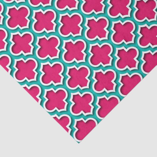 Frambozen Blauwgroen wit Marokkaans Quatrefoil #5D Tissuepapier (Detail)