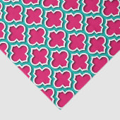 Frambozen Blauwgroen wit Marokkaans Quatrefoil #5D Tissuepapier (Detail)