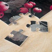 Frambozen, bordeaux bloemen op donkergrijs legpuzzel (Zijkant)