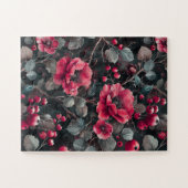 Frambozen, bordeaux bloemen op donkergrijs legpuzzel (Horizontaal)