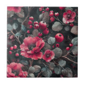 Frambozen, bordeaux bloemen op donkergrijs tegeltje (Voorkant)