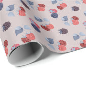 Frambozen, bramen, roze bladeren cadeaupapier (Rol Hoek)