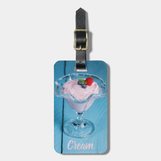 Frambozen Cream Dessert met munt en fruit cadeau Bagagelabel (Voorkant verticaal)