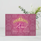 Frambozen Damask Sweet 16/ tiara/ uitnodigingen (Staand voorkant)