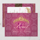 Frambozen Damask Sweet 16/ tiara/ uitnodigingen (Voorkant / Achterkant)