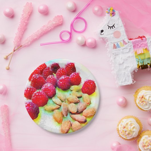 Frambozen en amandelen Waterverf Picnic Papieren Bordje (Feest)