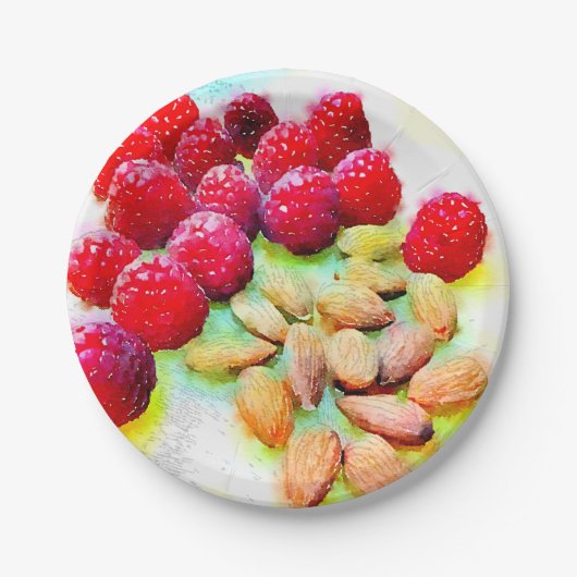 Frambozen en amandelen Waterverf Picnic Papieren Bordje (Voorkant)