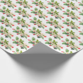 Frambozen en bloesems op wit cadeaupapier (Hoek)