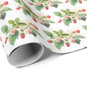 Frambozen en bloesems op wit cadeaupapier (Rol Hoek)