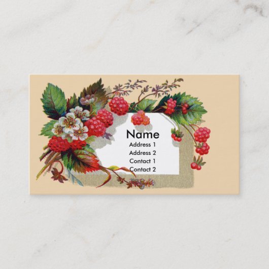 Frambozen en bloesems Victoriaans Visitekaartje (Voorkant)