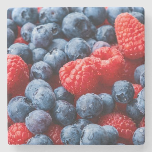Frambozen en bosbessen stenen onderzetter (Voorkant)
