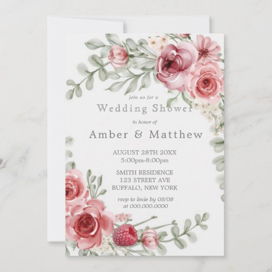 Frambozen en roze Waterverf Peony Wedding Shower (Voorkant)