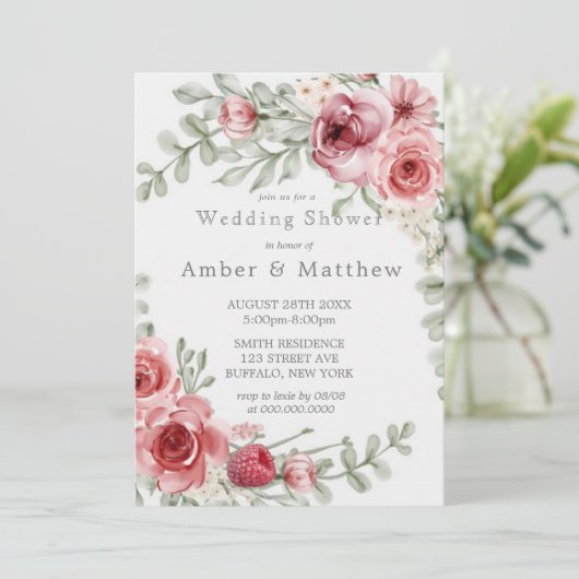 Frambozen en roze Waterverf Peony Wedding Shower (Staand voorkant)