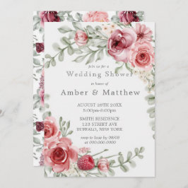 Frambozen en roze Waterverf Peony Wedding Shower