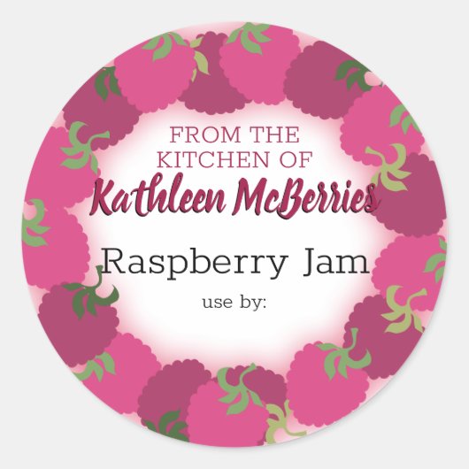 Frambozen Frambozen Fruit Jam Jelly Pie Inblikken Ronde Sticker (Voorkant)