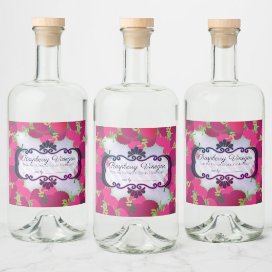 Frambozen gearomatiseerde azijn home conserven lab likeurfles etiket (Flessen)