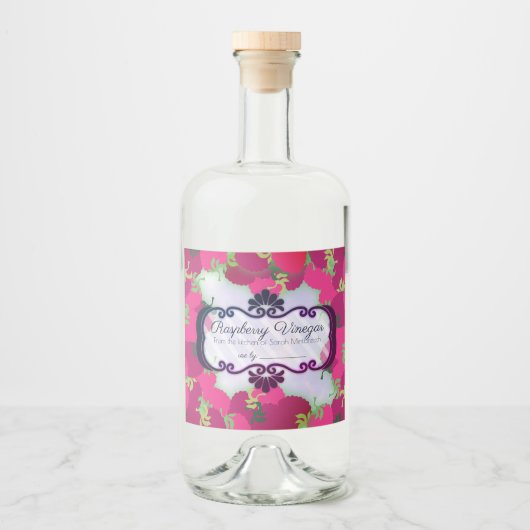 Frambozen gearomatiseerde azijn home conserven lab likeurfles etiket (Voorkant)
