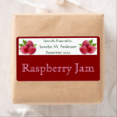 Frambozen in het Rode Homemade-eten Etiket (Insitu)