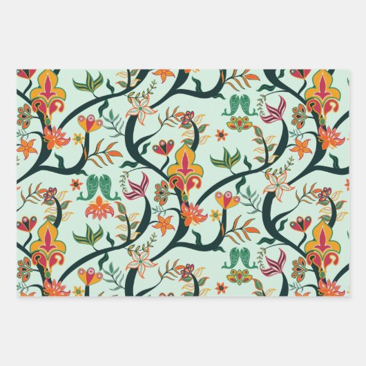 Frambozen, Mint en Cream Boho-patronen Inpakpapier Vel (Voorkant 3)