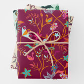 Frambozen, Mint en Cream Boho-patronen Inpakpapier Vel (In situ)