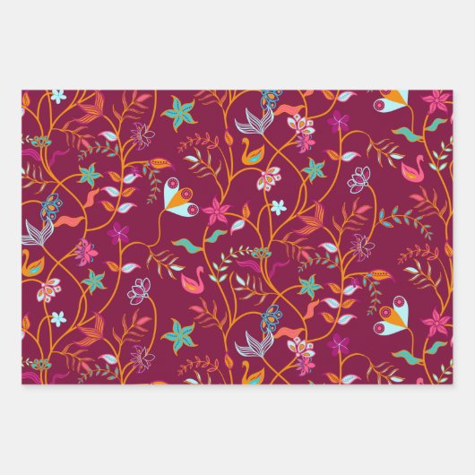 Frambozen, Mint en Cream Boho-patronen Inpakpapier Vel (Voorkant)