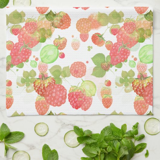 Frambozen naadloos patroon theedoek (Gevouwen)