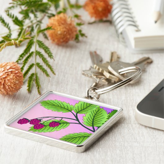 Frambozen op een bijkantoor sleutelhanger (Zijkant)