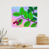 "Frambozen op een vertakking"-druk met rand Poster (Keuken)