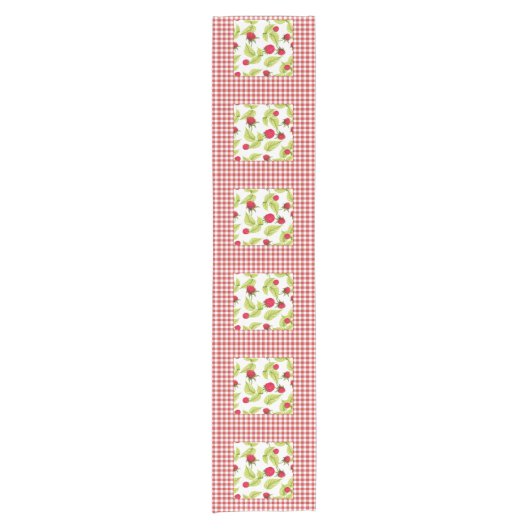 Frambozen op Red Gingham Korte Tafelloper (Voorkant)