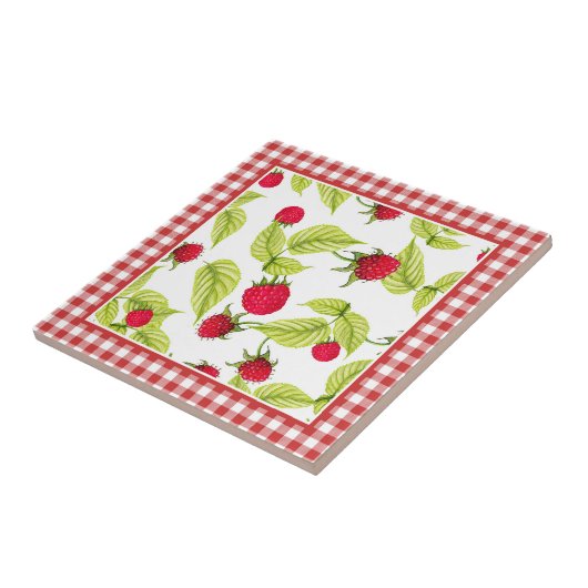 Frambozen op Red Gingham Tegeltje (Zijkant)
