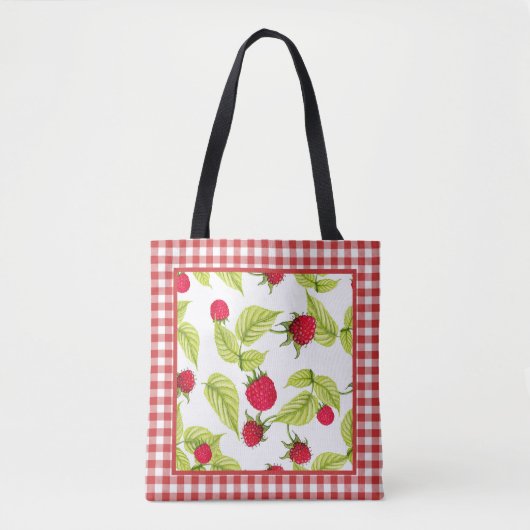 Frambozen op Red Gingham Tote Bag (Voorkant)