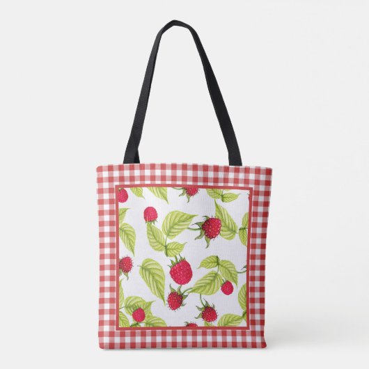 Frambozen op Red Gingham Tote Bag (Achterkant)