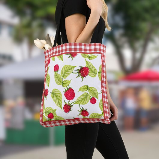 Frambozen op Red Gingham Tote Bag
