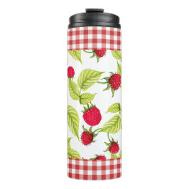Frambozen op rode Gingham Thermosbeker