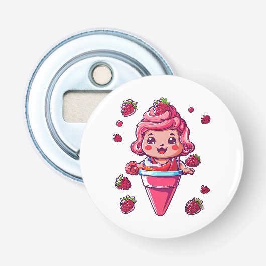 Frambozen sorbet Kawaii Button Flesopener (Voorkant)